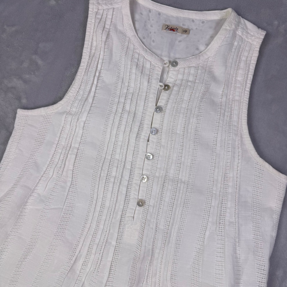 Faherty White Organic Cotton Pintuck Eyelet Sleeveless Tunic Mini Dress Small